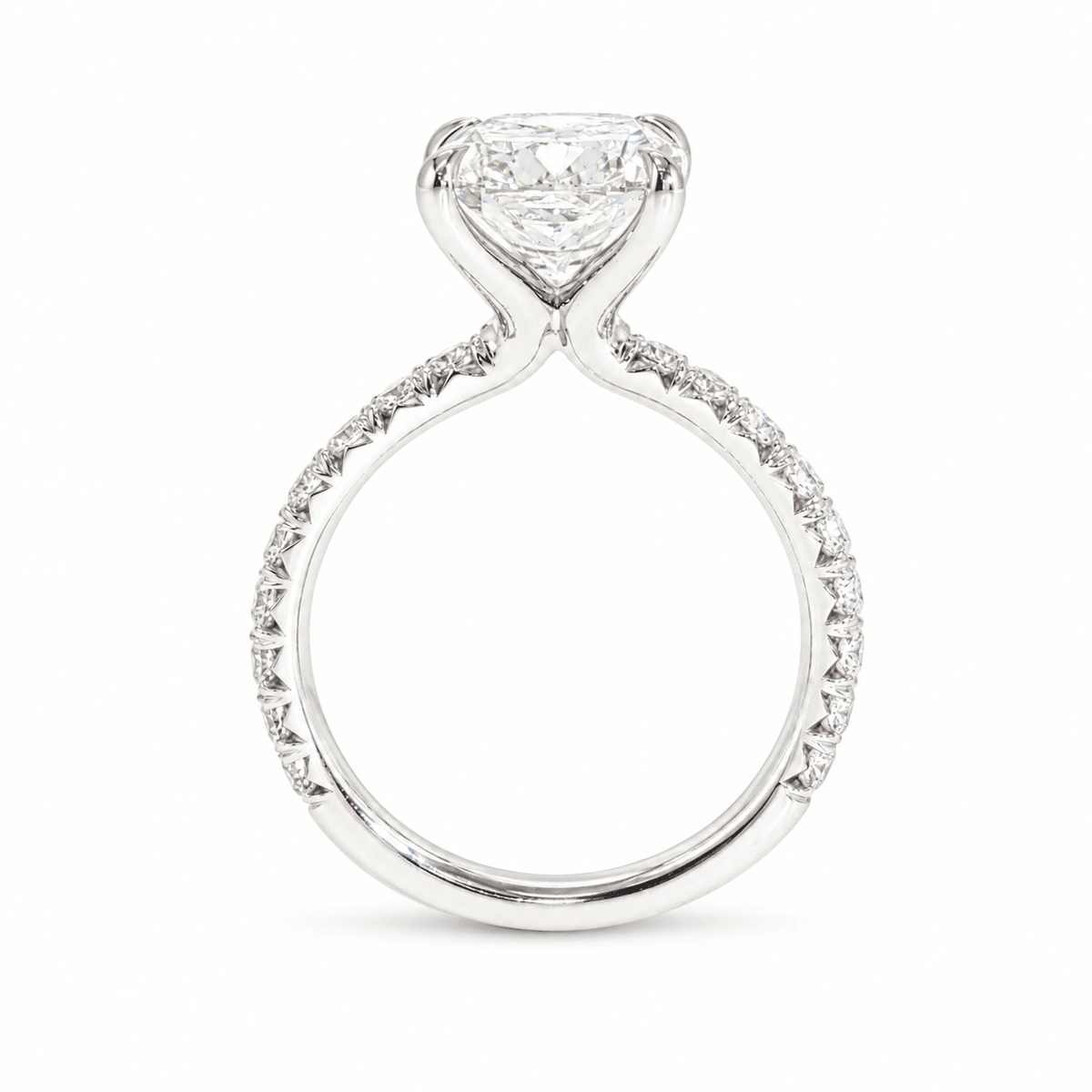 2.81ct H VS1 Lab-Grown Cushion Brilliant Diamond Platinum French-set Unity Engagement Ring with Natural Diamond Accents
