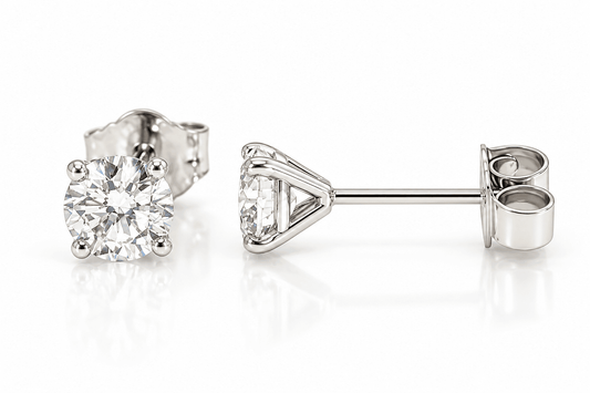 14KW 0.59ctw D VS1 LAB GROWN Diamond Studs 4-prong martini