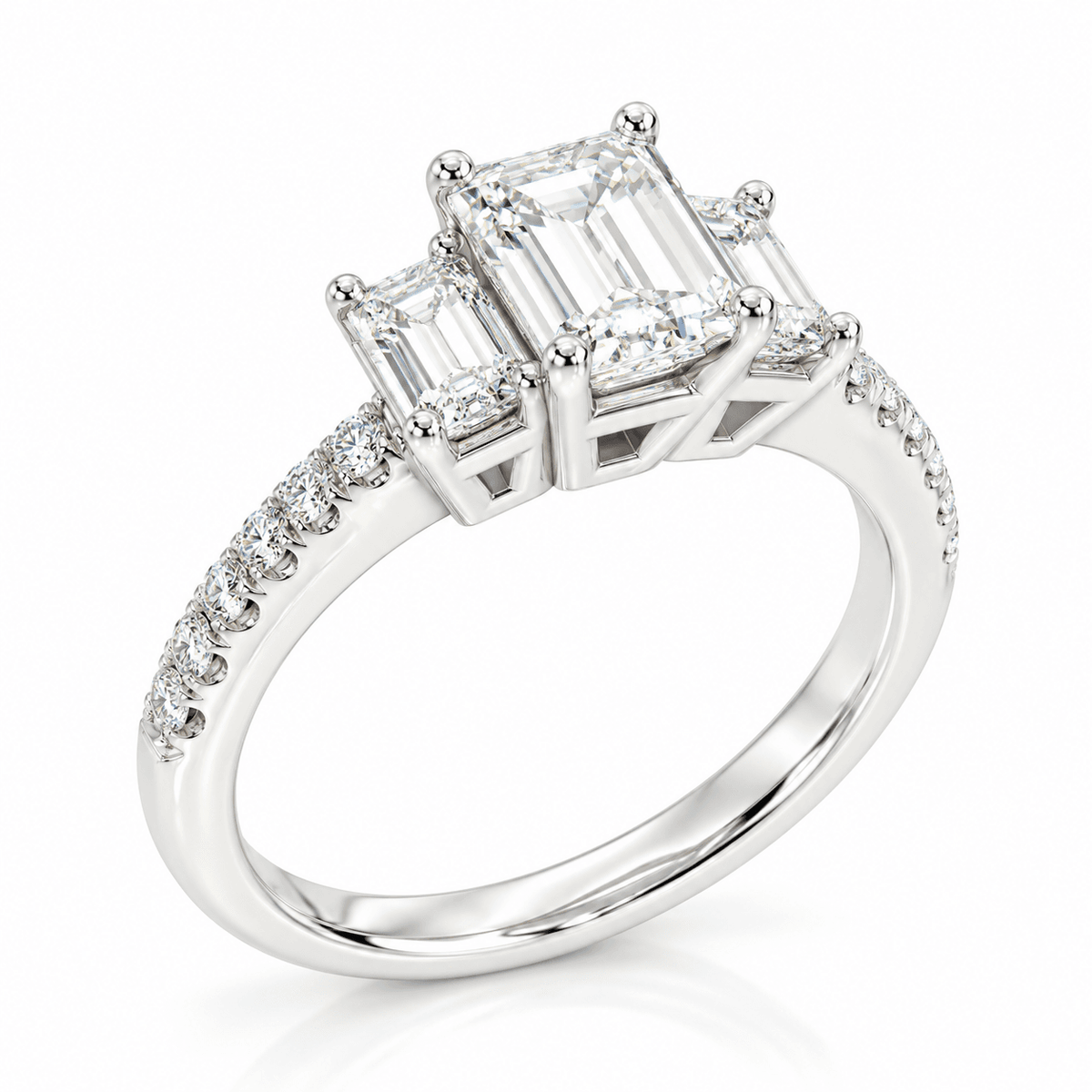 14KW 1.01 CT E VS1  GIA#2207682569 Natural Emerald Cut, 2X EC 0.52ctw, 12X RB 0.11ctw