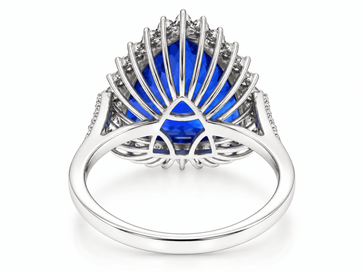 Estate 18K White Gold approx. 7.19ct Trillion Tanzanite & Diamond Halo Ring