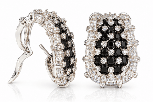 Estate 18K White Gold Black & White Diamond Statement Earrings, 9.20ctw