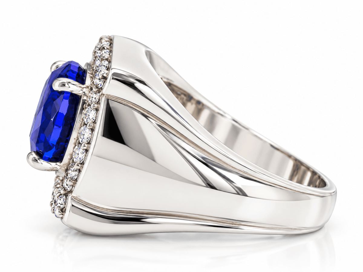Estate 14K White Gold 8.00ct AAA Tanzanite & 0.66ctw Diamond Unisex Statement Ring