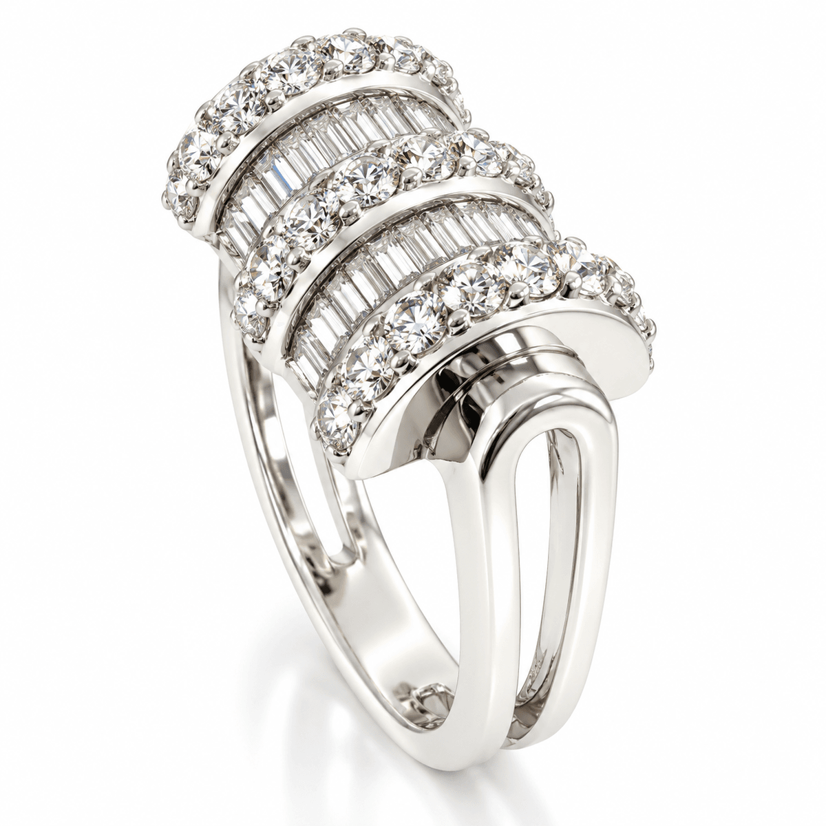 Vintage 14KW 2.27ctw Round & Baguette Diamond Statement Ring 7.9g