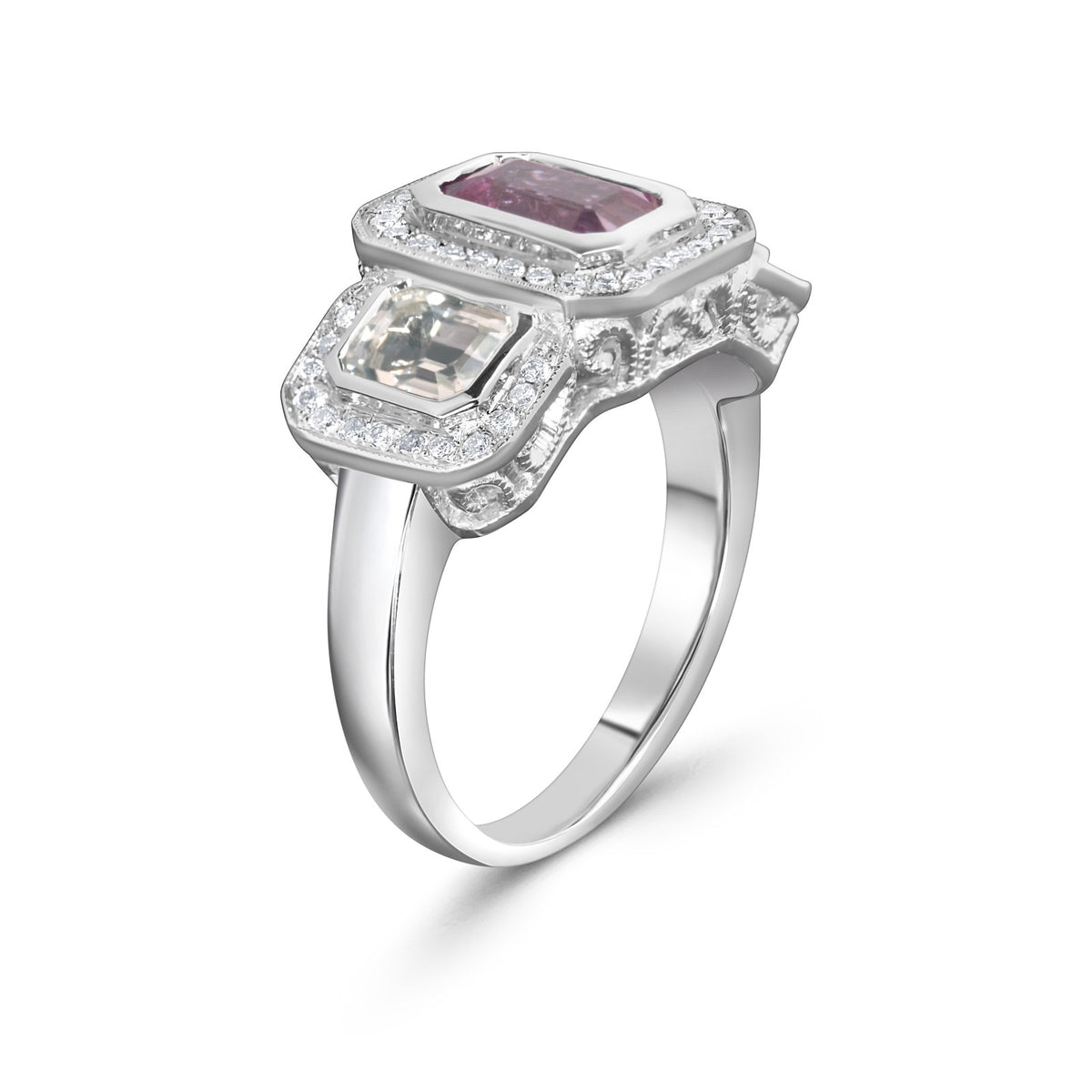 Pink sapphire and diamond ring, alternate view