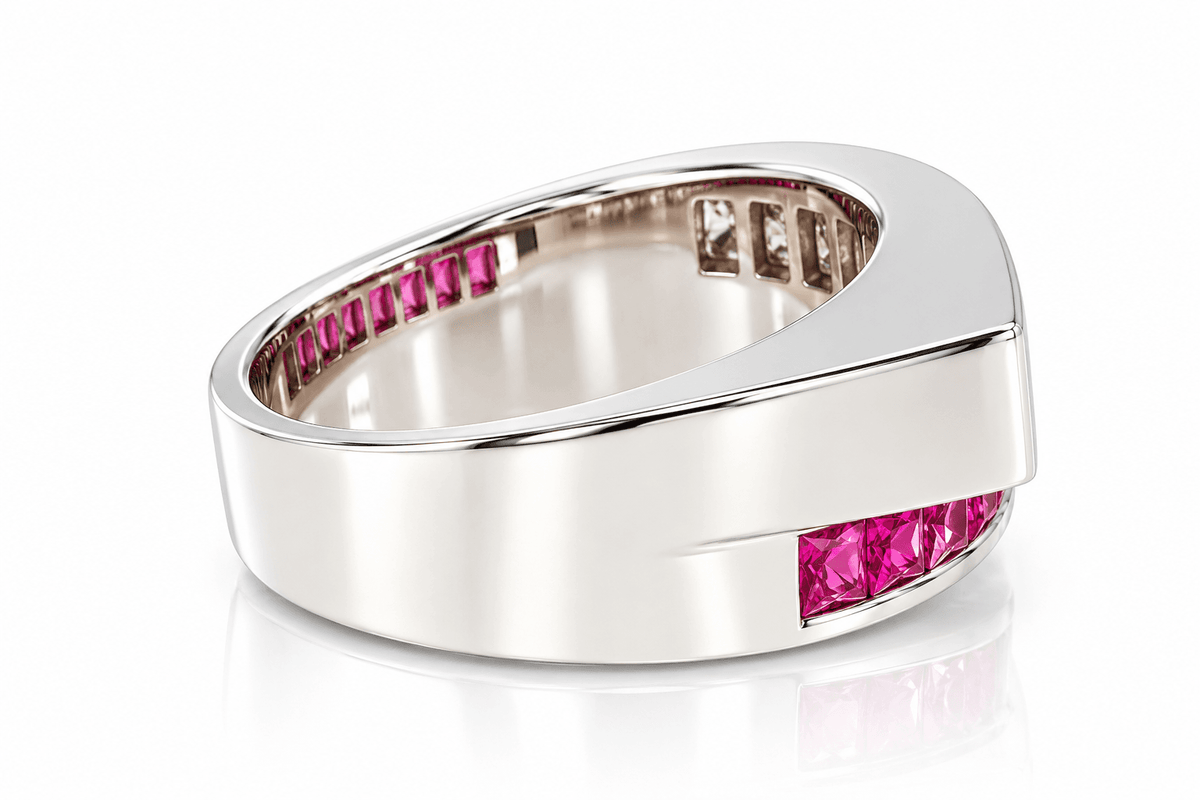 Estate 18K White Gold Natural Pink Sapphire & Diamond Crossover Ring | 1.40 CTW