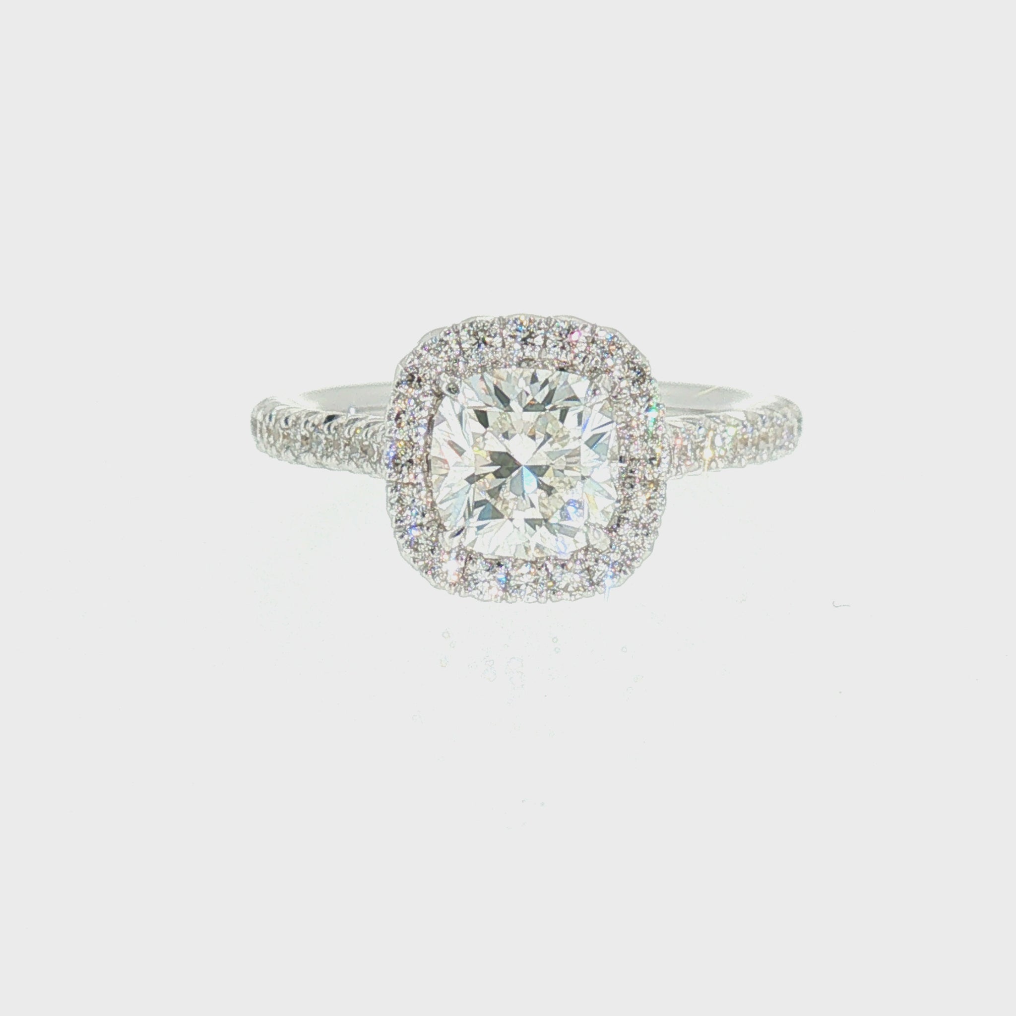 1.03ct H VS2 Natural True 8-Main Cushion Brilliant Diamond Hand-Made Halo Engagement Ring in 18K White Gold