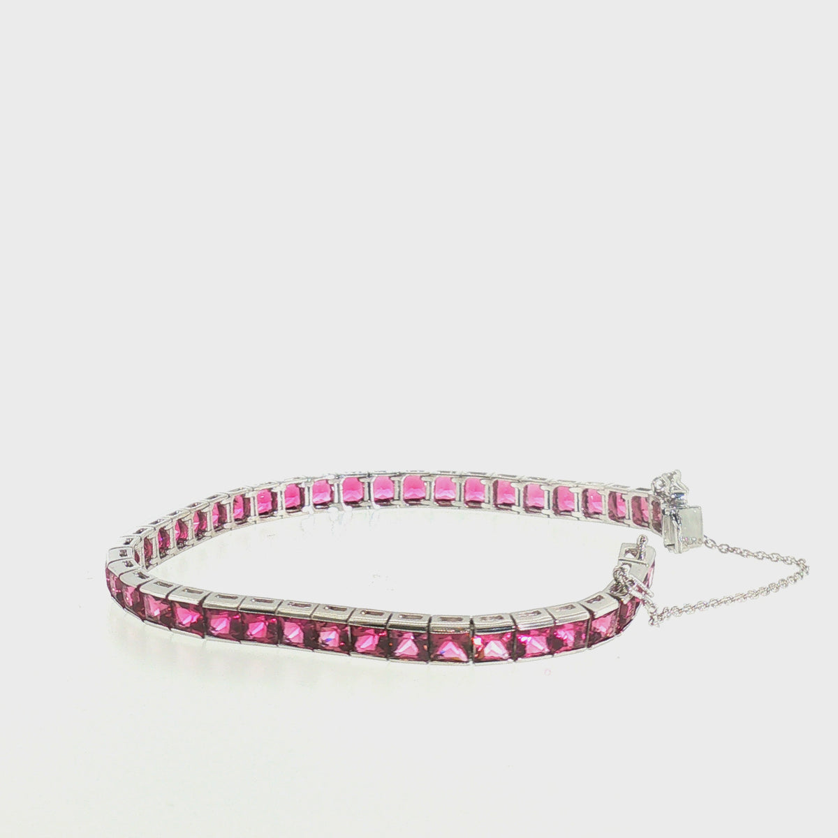 Estate 18K Stamped Gold Pink Simulated Gemstone Tennis Bracelet 7" Inch