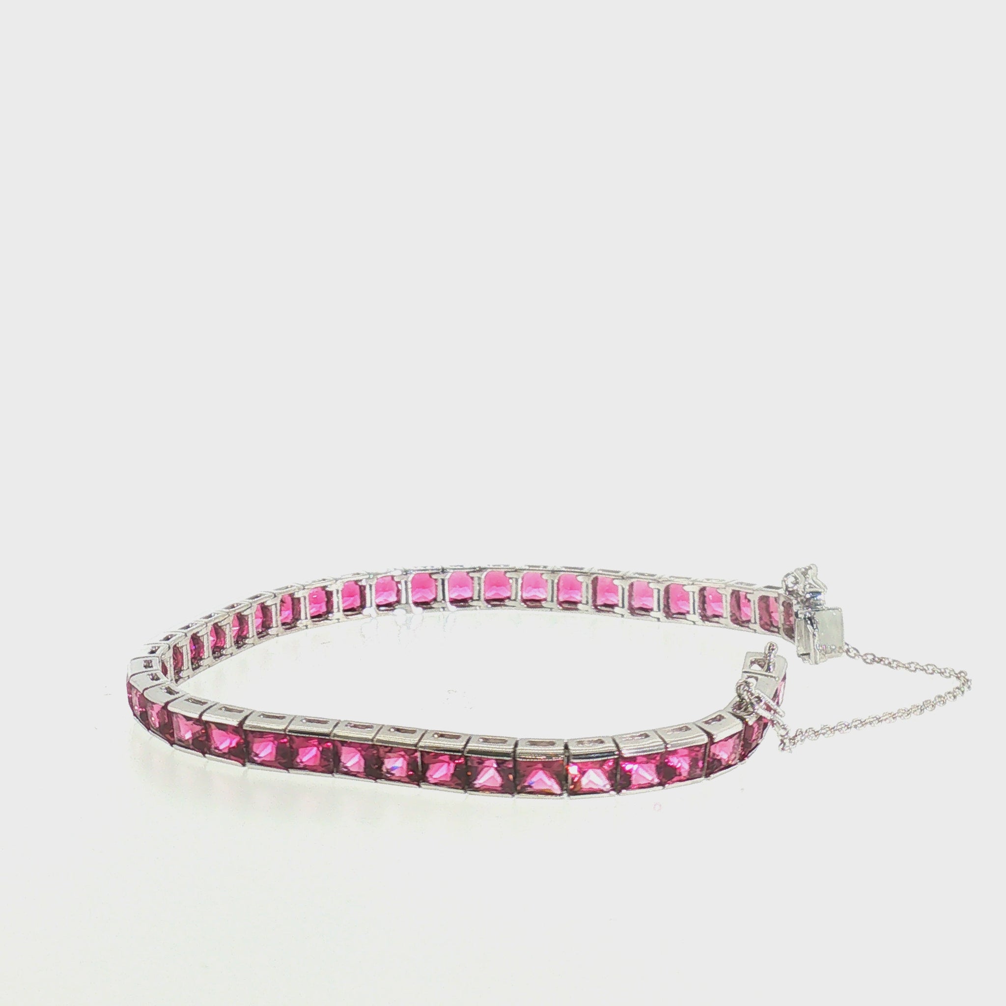 Estate 18K Stamped Gold Pink Simulated Gemstone Tennis Bracelet 7" Inch
