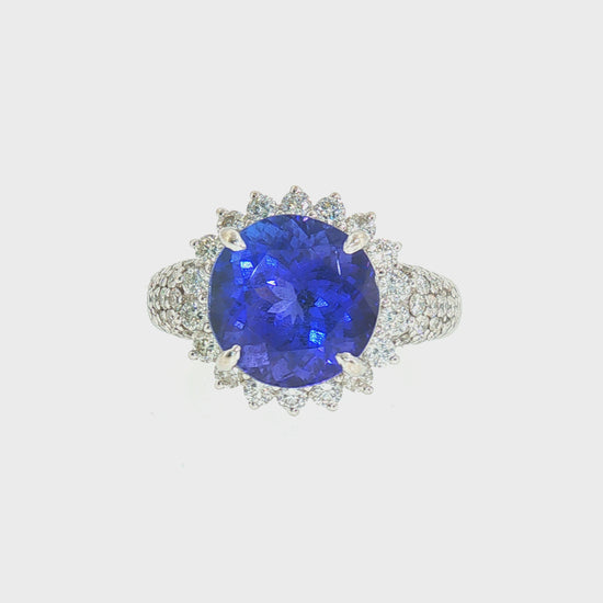 Estate 14KW 5.80ct Tanzanite & 1.07ctw Diamond Halo Statement Ring