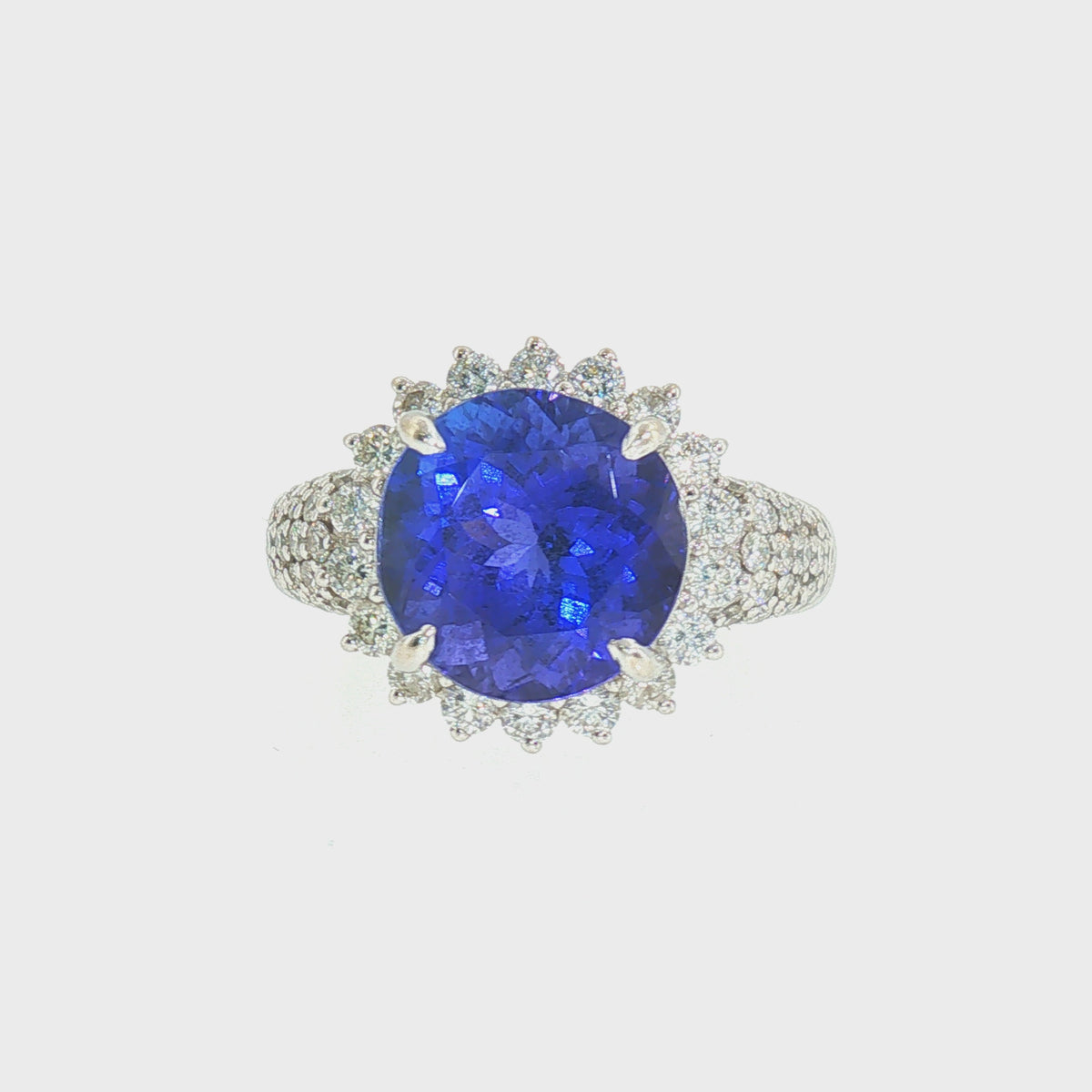 Estate 14KW 5.80ct Tanzanite & 1.07ctw Diamond Halo Statement Ring