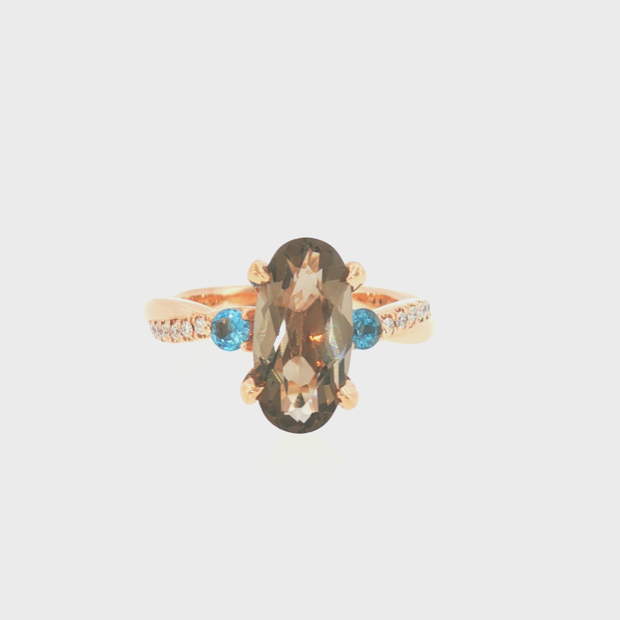 One-of-a-Kind Smoky Quartz, Blue Zircon & Diamond Ring in 14K Rose Gold