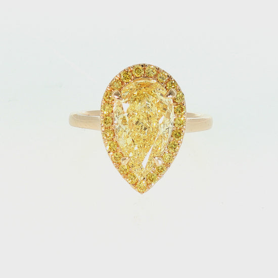 3.07ct Fancy Intense Yellow Pear Lab-Grown Diamond Halo Ring in 14K Yellow Gold