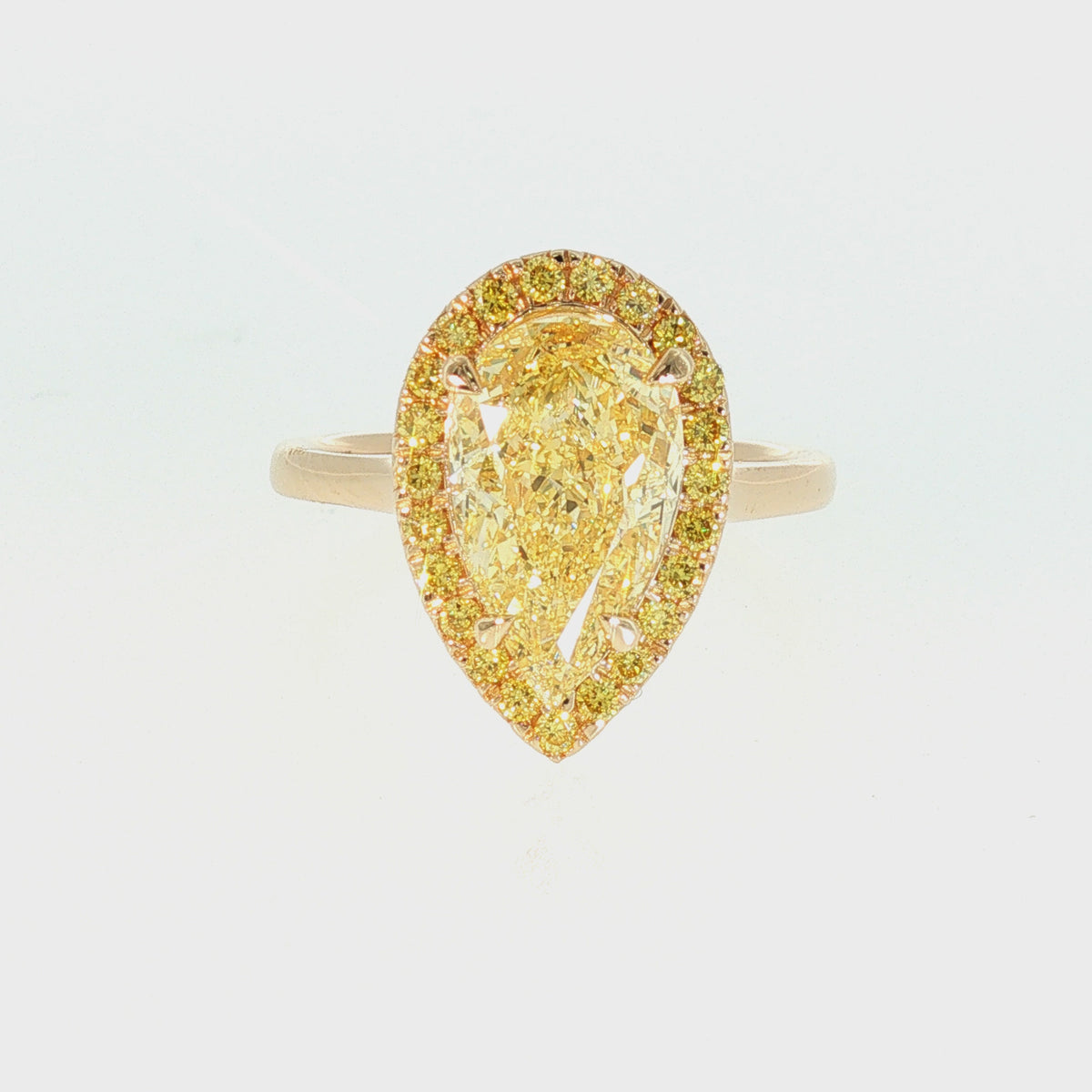 3.07ct Fancy Intense Yellow Pear Lab-Grown Diamond Halo Ring in 14K Yellow Gold