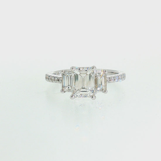 14KW 1.01 CT E VS1  GIA#2207682569 Natural Emerald Cut, 2X EC 0.52ctw, 12X RB 0.11ctw