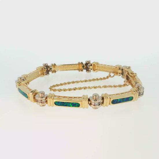 ESTATE 14KY Created Opal Inlay with Natural Diamonds 21x1.19ctw F/G VS Bracelet 