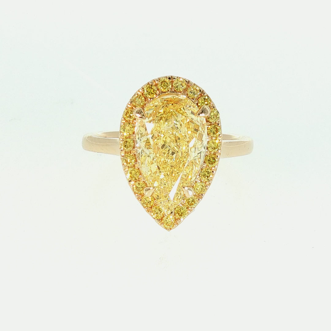 3.07ct Fancy Intense Yellow Pear Lab-Grown Diamond Halo Ring in 14K Yellow Gold