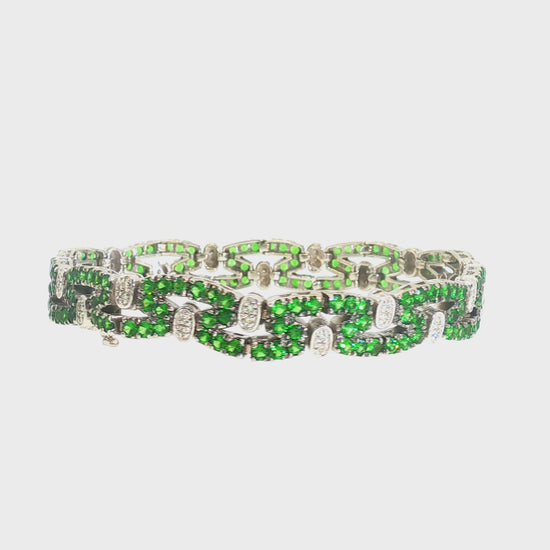 Estate 14K White Gold 5.28ctw Tsavorite Garnet & Diamond Link Bracelet