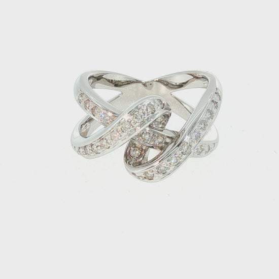 Estate 18K White Gold Diamond Interwoven Crossover Ring | 0.60 CTW | Size 6.75