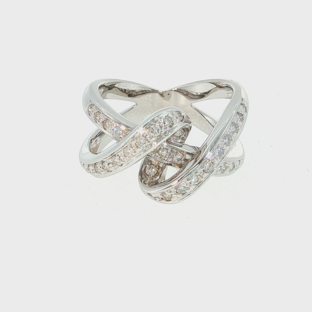 Estate 18K White Gold Diamond Interwoven Crossover Ring | 0.60 CTW | Size 6.75