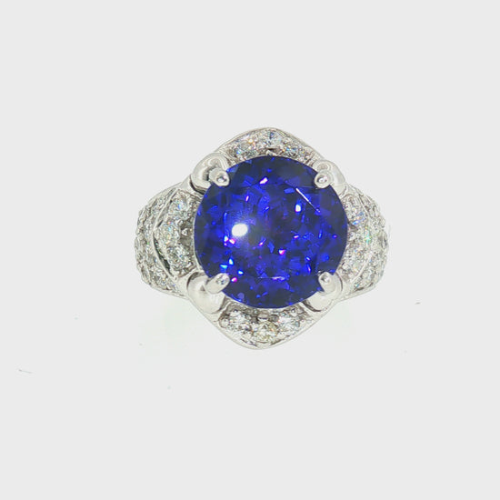 Estate 14K White Gold 5.65ct AAA Tanzanite & 1.28ctw Natural Diamond Statement Ring