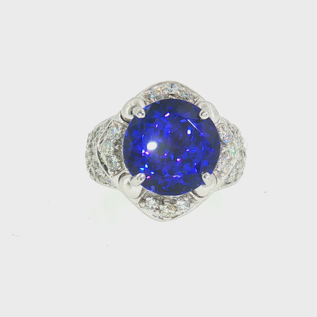 Estate 14K White Gold 5.65ct AAA Tanzanite & 1.28ctw Natural Diamond Statement Ring