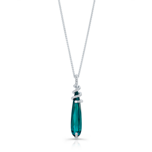Award-winning tourmaline and diamond pendant in 18kt white gold