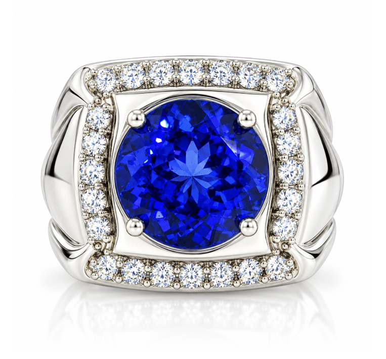 Estate 14K White Gold 8.00ct AAA Tanzanite & 0.66ctw Diamond Unisex Statement Ring