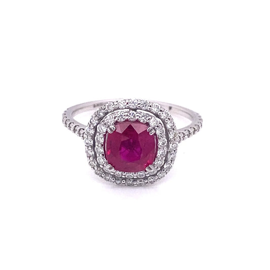 Burmese Ruby in Double Halo Diamond Ring
