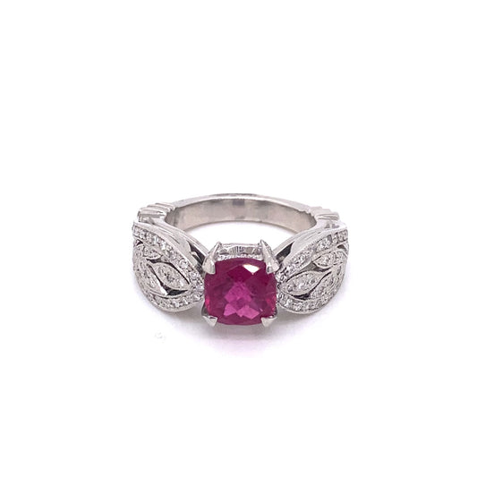 Estate Plat 1.75ct Pink Tourmaline Natural Dia 124x1ctw 14.8G Sz 6