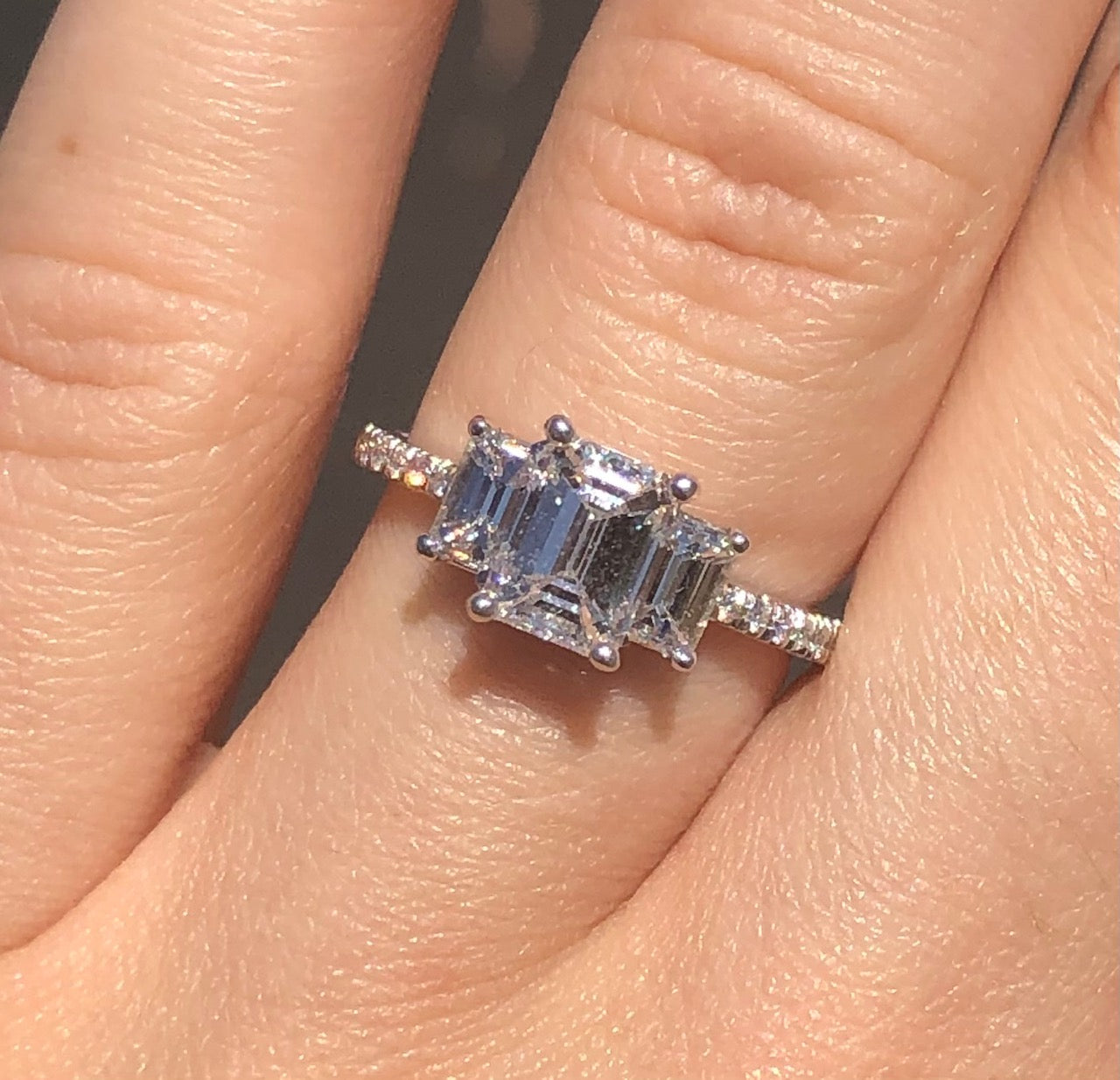 Diamond Emerald 3-Stone Engagement Ring