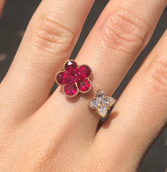 Ruby & Diamond Flower Fashion Ring